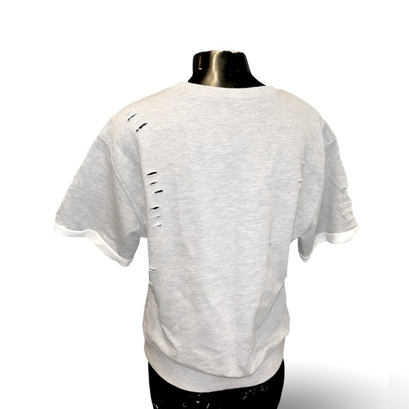 Honey Punch Gray Distressed Short Sleeve Sweatshirt Size Medium - Picture 2 of 4